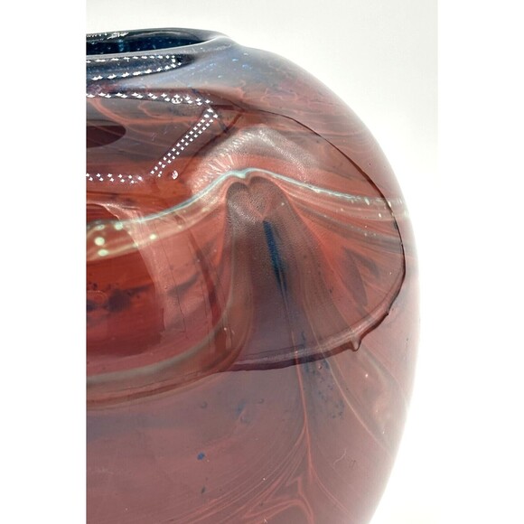 JP Goodman Mouth Blown Art Glass Vase Earth Tone Swirl Blue Interior Signed 1977 - Picture 15 of 16